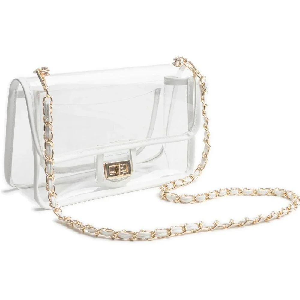 Clear PVC Crossbody Bag Waterproof Chain Straps Stadium Approved Purse